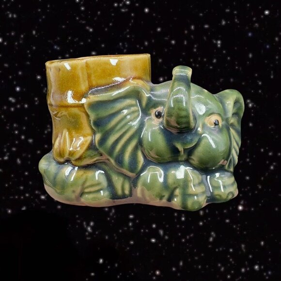 Majolica Ceramic Planter Vase With Figural Elephant Animal Vintage 5”W 3”T - Picture 8 of 12